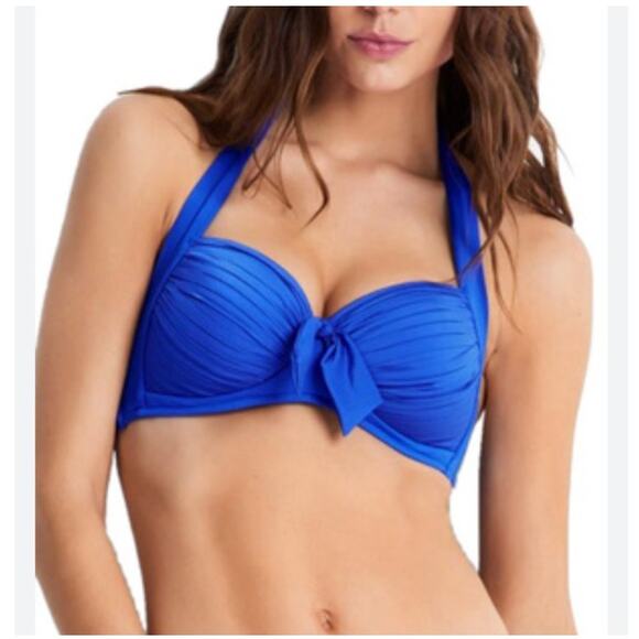 NWOT Seafolly Soft Cup Halter Bikini Top D Cup Small/Med Royal Blue Swim Pinup - Picture 1 of 7